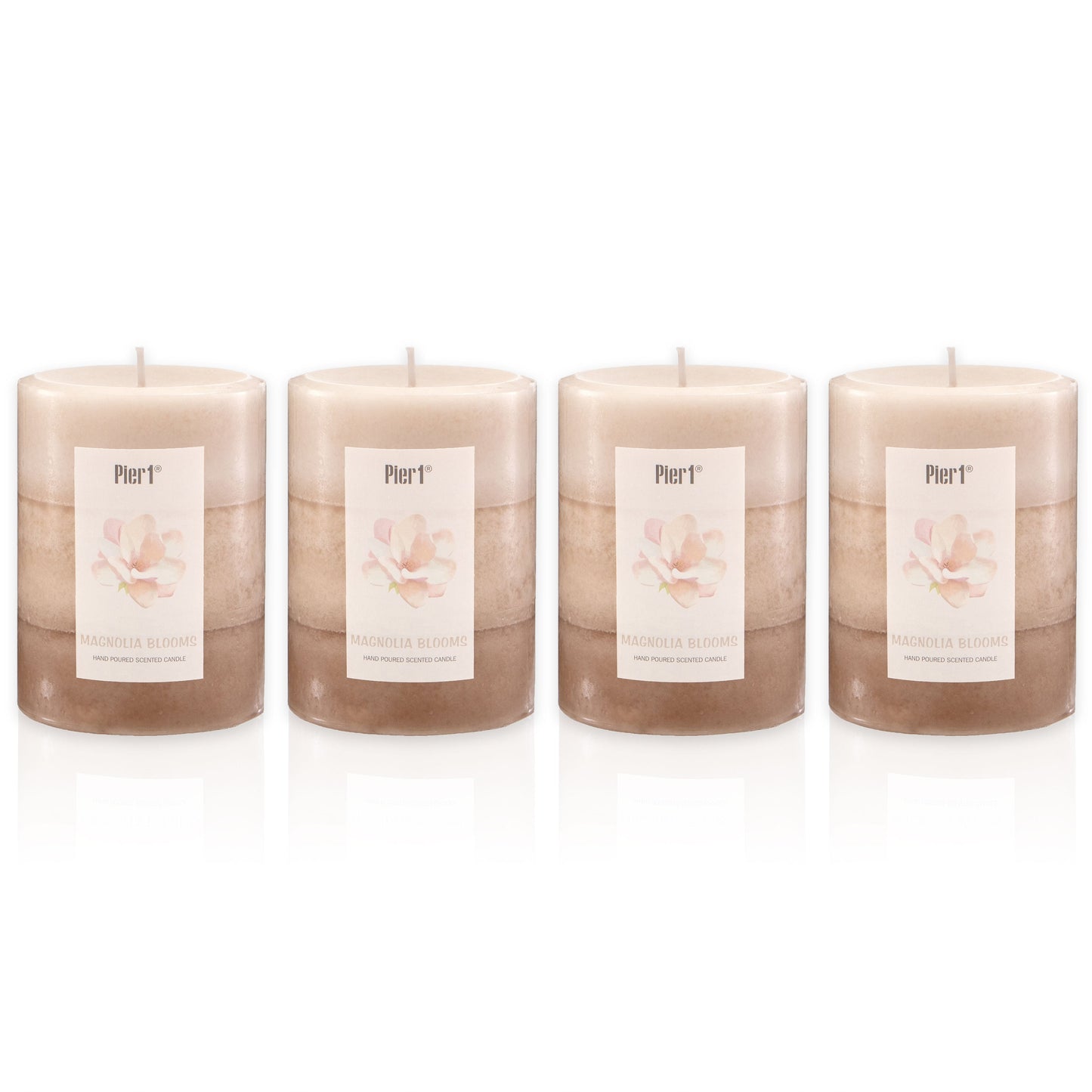Pier 1 Magnolia Blooms 3X4 Layered Set of 4 Pillar Candles